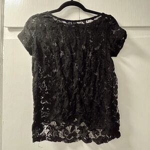 Zara Black Lace Top with Gold Zipper Detail